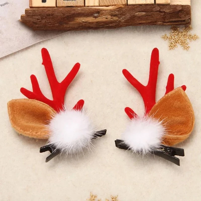 1 Pair Cute Christmas Hair Clips Antler Deer Ear Hairpins for Women Girl Festival Barrettes Headwear Xmas Party Hair Accessories