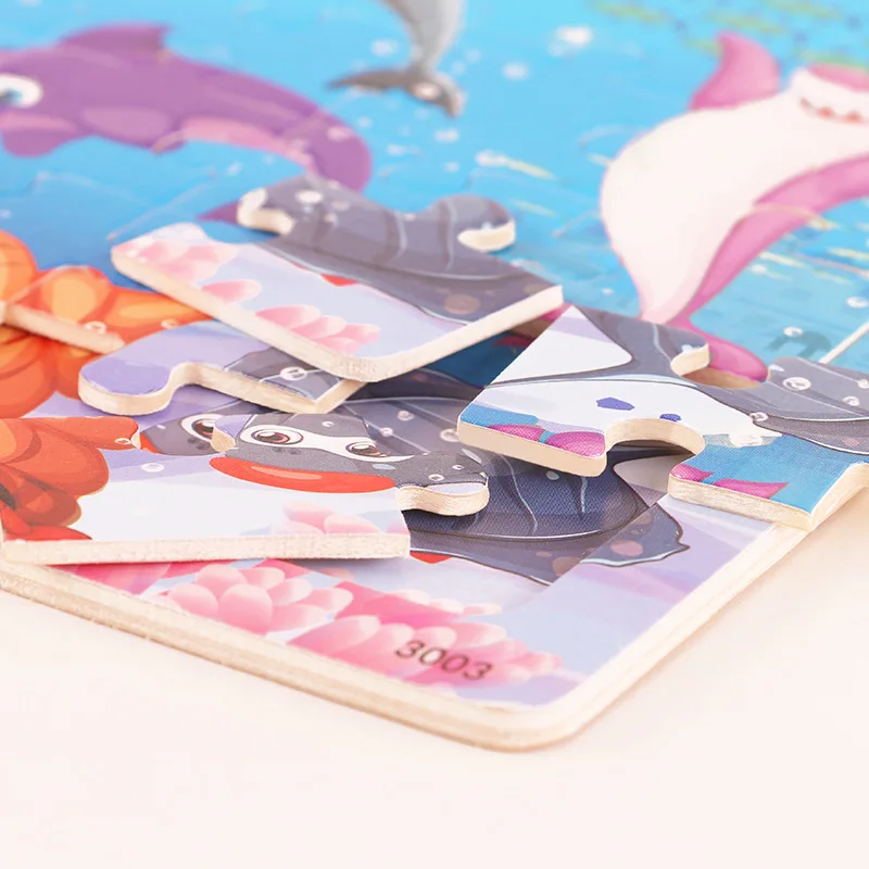 30 Pieces Wooden Jigsaw Puzzle Kids Cartoon Animal Vehicle Puzzles Games Baby Early Learning Educational Toys for Children